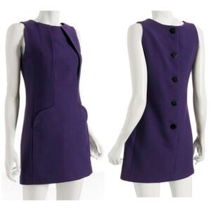 JILL STUART | Designer Purple A-line Mod Button Down Back Silk & Wool Dress
